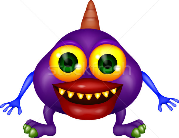 Personagem de desenho animado monstro alienígena roxo com dentes