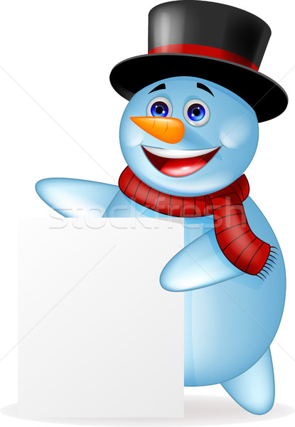 Snowman cartoon with blank sign Stock photo © tigatelu