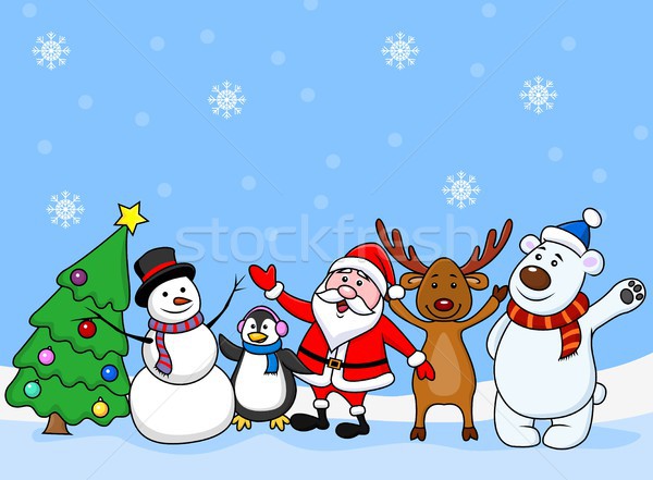 Santa clause and friend cartoon waving Stock photo © tigatelu