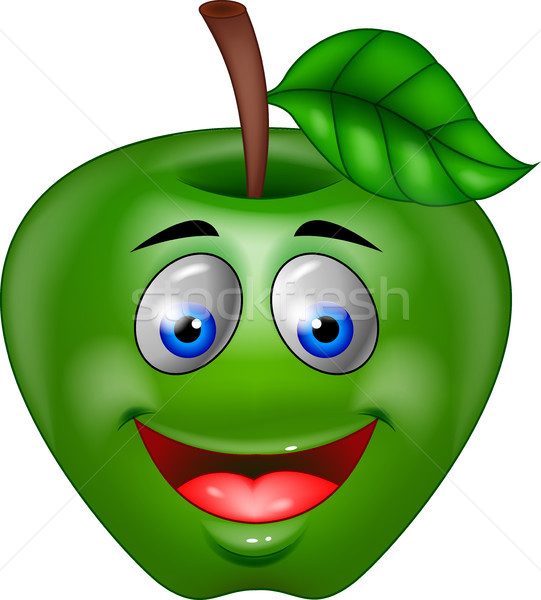 Yeşil elma karikatür gıda yüz mutlu Stok fotoğraf © tigatelu