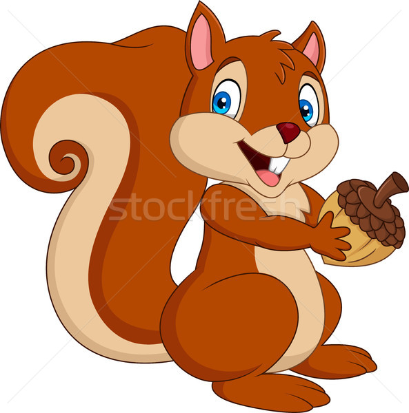 Karikatur Eichhörnchen halten Eichel Essen Lächeln Stock foto © tigatelu