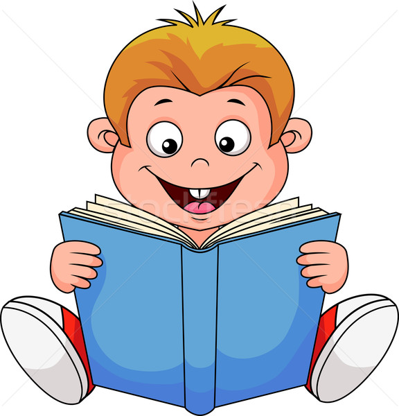 Cartoon мальчика чтение книга улыбка ребенка Сток-фото © tigatelu