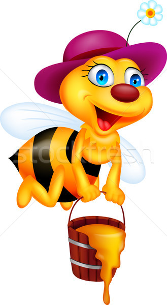 Stock photo: Bee cartoon with honey bucket