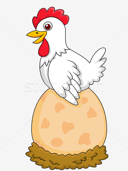 Hen Cartoon With Giant Egg Stock photo © tigatelu
