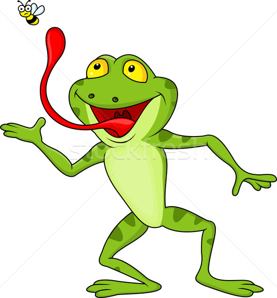 Happy frog cartoon catching fly Stock photo © tigatelu