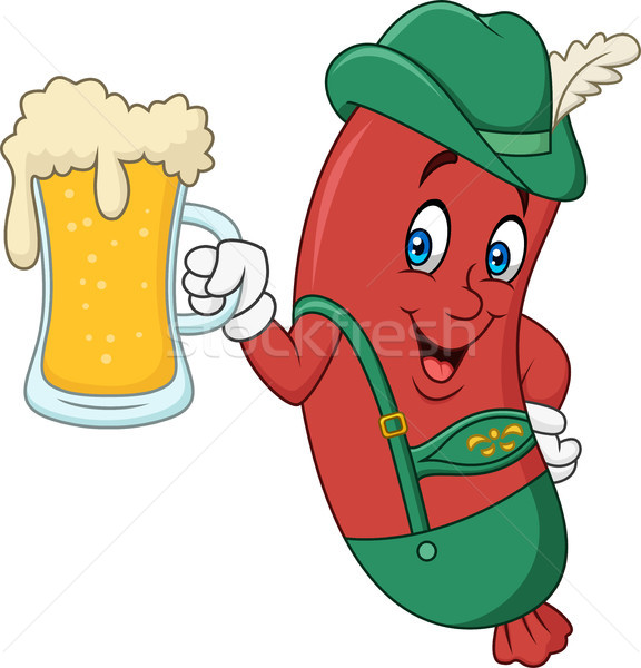 Cartoon sausage in traditional costume with beer Stock photo © tigatelu