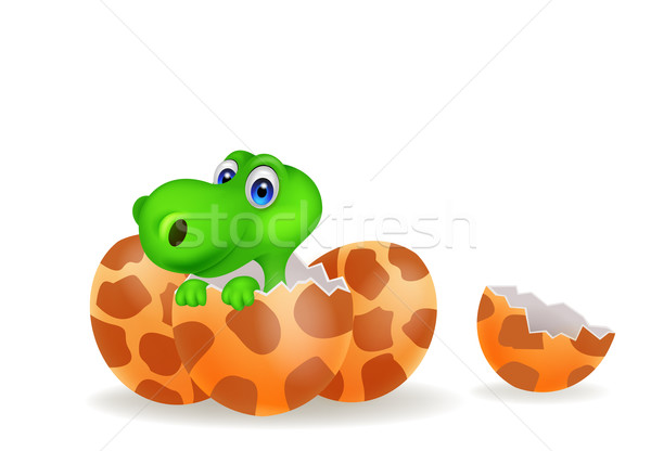 Cartoon illustration of a baby dinosaur hatching Stock photo © tigatelu
