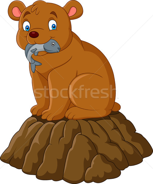 Cartoon brown bear eating fish Stock photo © tigatelu