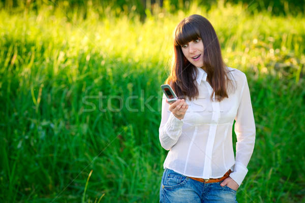 Stock foto: überraschend · jungen · überrascht · Frau · halten