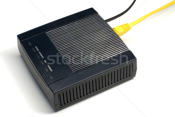 Modem czarny LAN telefonu przewody Internetu Zdjęcia stock © timbrk