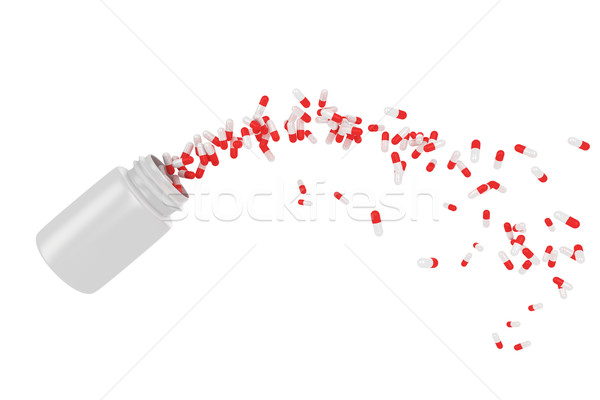 Foto stock: Pílulas · garrafa · vermelho · voador · longe · abrir