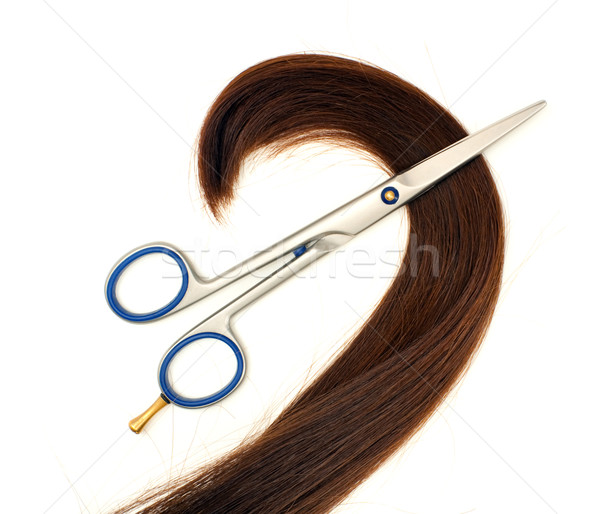 Ciseaux cheveux lock isolé blanche fond Photo stock © timbrk