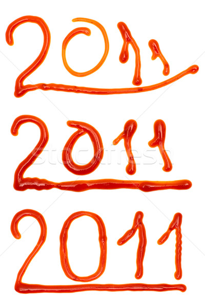 2011 geschreven ketchup drie verschillend fonts Stockfoto © timbrk