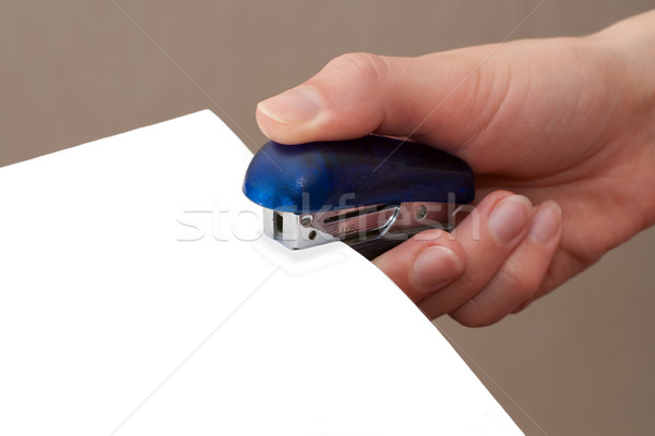 Papiers agrafeuse affaires bureau main bleu [[stock_photo]] © timbrk