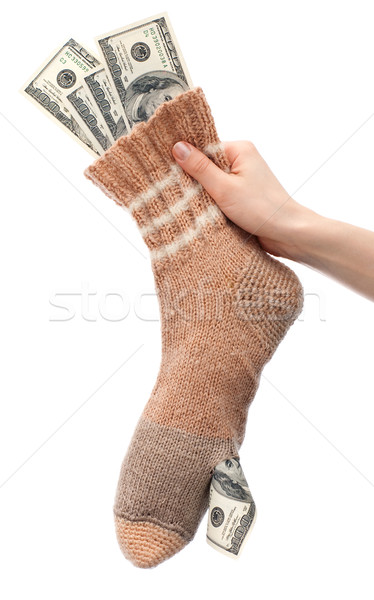 Otthon megtakarított pénz dollár zokni izolált fehér Stock fotó © timbrk