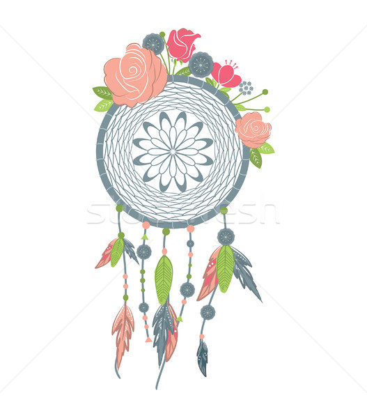 Hand drawn native american dreamcatcher with feathers and colorf Stock photo © tina7shin