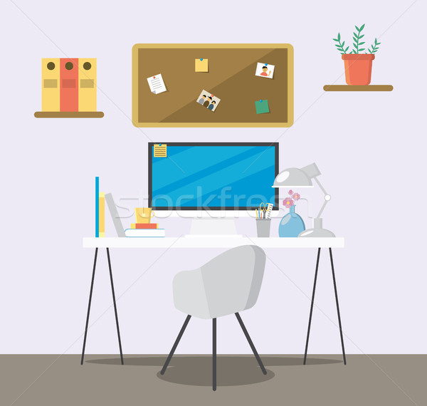 Creative flat workspace. Home room with workspace. Vector illust Stock photo © tina7shin