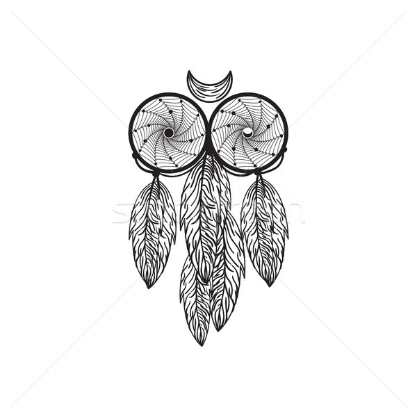 Hand drawn native american dreamcatcher owl with feathers. Vecto Stock photo © tina7shin