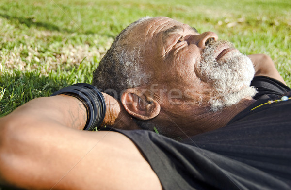 Foto stock: Velho · africano · homem · negro · cara · sol · pele