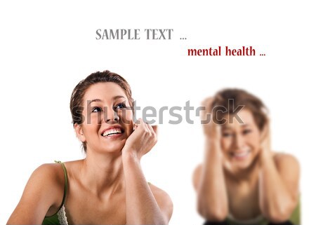 Stock photo: Contradiction - a happy smiling and a unhappy depressed woman