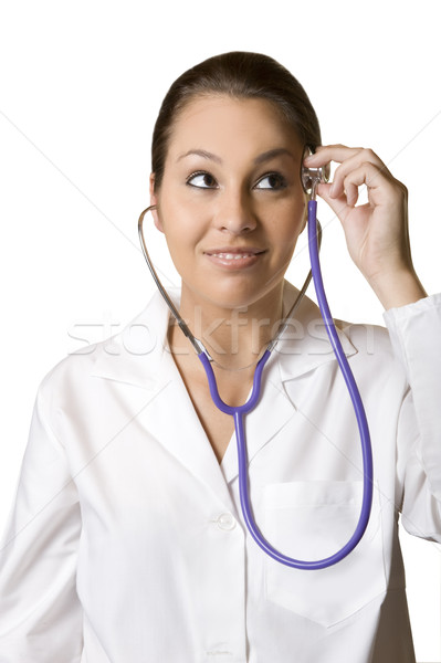 Fiatal nő tesztelés mentális egészség hallgat mosoly boldog Stock fotó © tish1