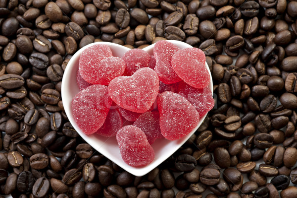Red heart shaped jelly sweets and coffee beans Stock photo © tish1