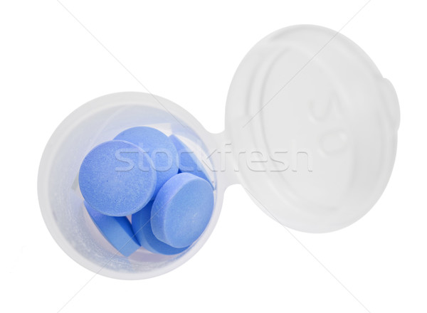 Kék tabletták tabletta üveg fehér űr Stock fotó © tish1