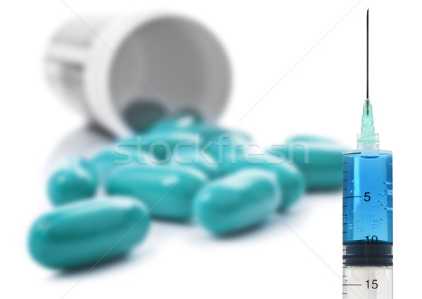 Rózsaszín tabletták tabletta üveg fehér tudomány Stock fotó © tish1