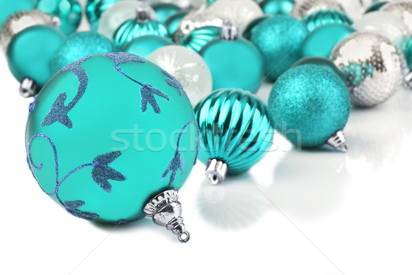 Blue christmas bauble ornaments on white Stock photo © tish1