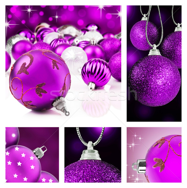 Kollázs lila karácsony díszítések különböző hátterek Stock fotó © tish1