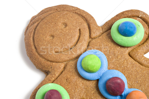 Gingerbread man biały żywności uśmiech tle ciasto Zdjęcia stock © tish1