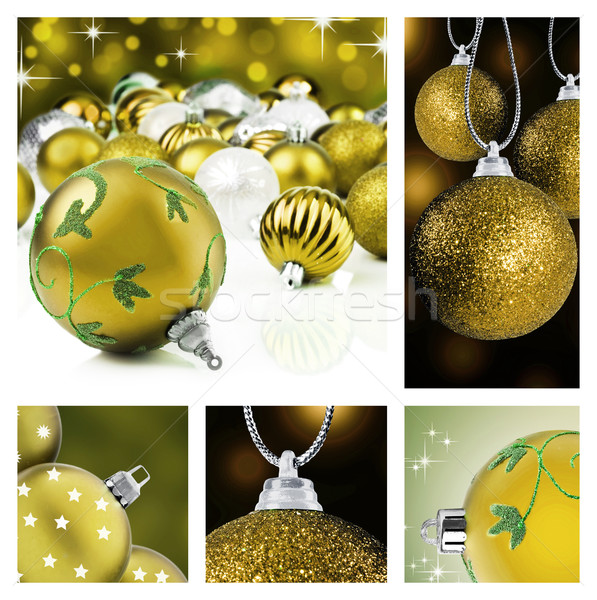 Foto stock: Colagem · dourado · natal · decorações · diferente · fundos