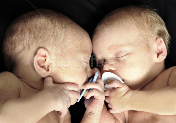 Stockfoto: Nieuwe · geboren · tweelingen · gezicht · gelukkig · gezondheid