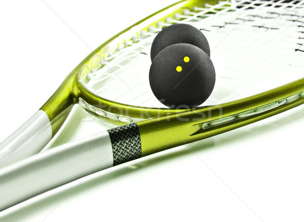 Green and silver squash racket and balls Stock photo © tish1