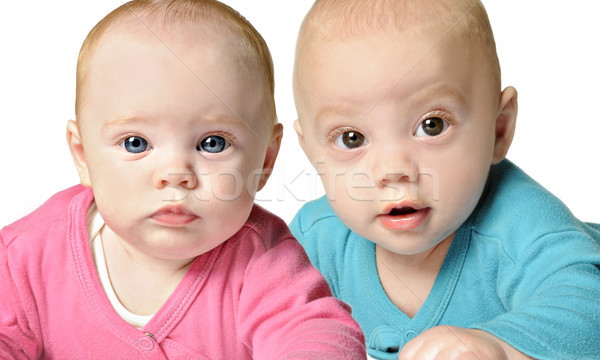 Twin boy and girl on white background Stock photo © tish1