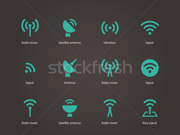 Radio tour icônes technologie sans fil ordinateur herbe Photo stock © tkacchuk
