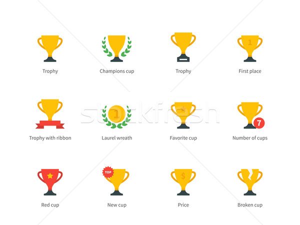 Trófea díjak színes ikonok fehér piktogram Stock fotó © tkacchuk