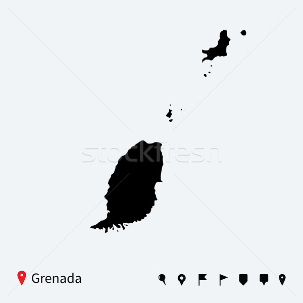 Stock fotó: Magas · részletes · vektor · térkép · Grenada · navigáció