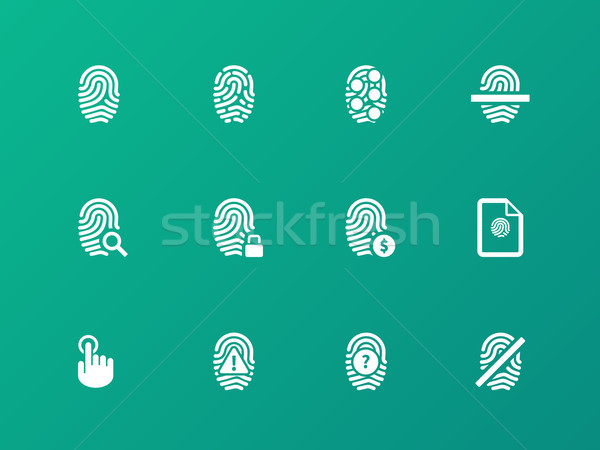 Stock photo: Fingerprint protection icons on green background.
