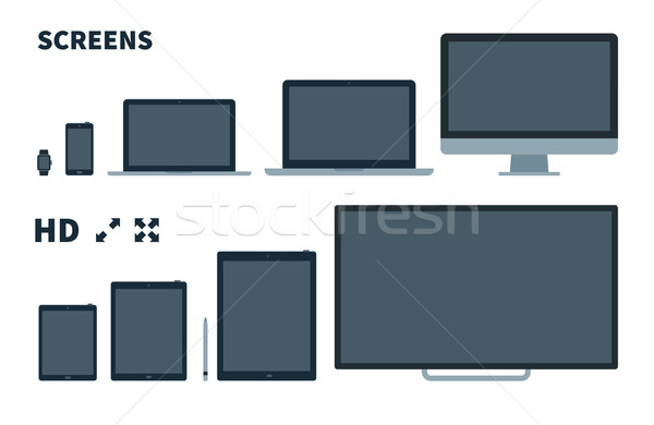 Flat TV screen, phone, monitor, laptop, tablet and watch with Full screen icons Stock photo © tkacchuk