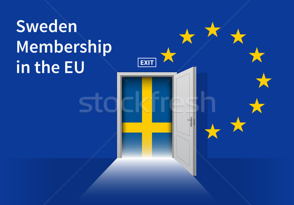 European Union flag wall with Sweden flag door. EU Flag. Stock photo © tkacchuk