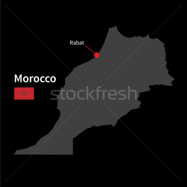 Detailed map of Morocco and capital city Rabat with flag on black background Stock photo © tkacchuk