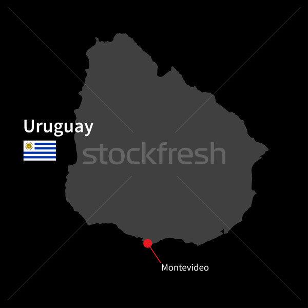 Detailed map of Uruguay and capital city Montevideo with flag on black background Stock photo © tkacchuk
