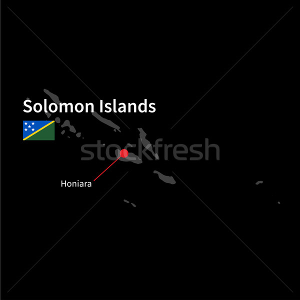 Detailed map of Solomon Islands and capital city Honiara with flag on black background Stock photo © tkacchuk