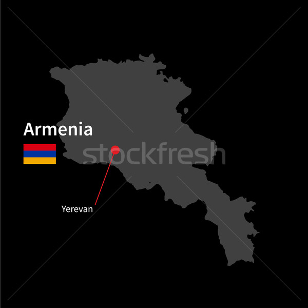 Detailed map of Armenia and capital city Yerevan with flag on black background Stock photo © tkacchuk