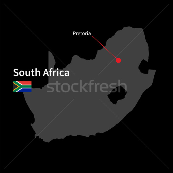 Detailed map of South Africa and capital city Pretoria with flag on black background Stock photo © tkacchuk