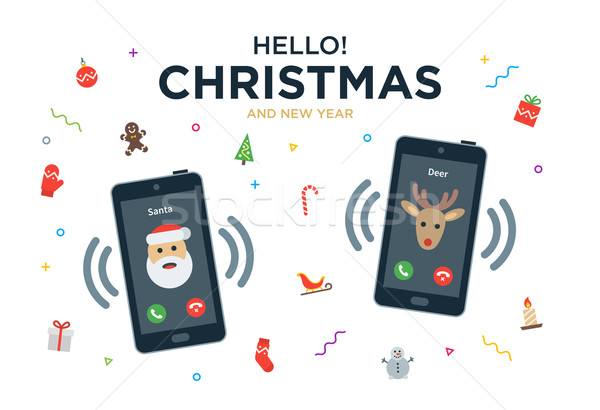 Christmas Greeting Card with phone call from Santa Claus and Reindeer Stock photo © tkacchuk