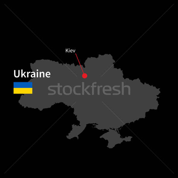 Detailed map of Ukraine and capital city Kiev with flag on black background Stock photo © tkacchuk