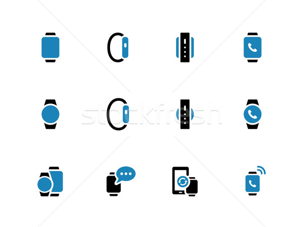 Foto stock: Inteligentes · ver · iconos · blanco · reloj