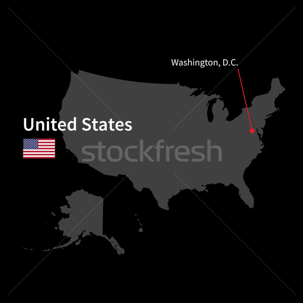 Detailed map of United States and capital city Washington with flag on black background Stock photo © tkacchuk
